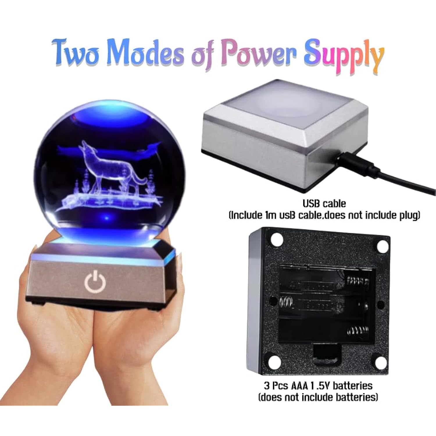 Wolf Lamp Crystal Ball Night Light Led Colorful Touch Base Wolf Statue 80Mmwolf Stuff Animals Glass Figurines Wolf Gifts Men Woman Birthday Christmas Decor Graduation
