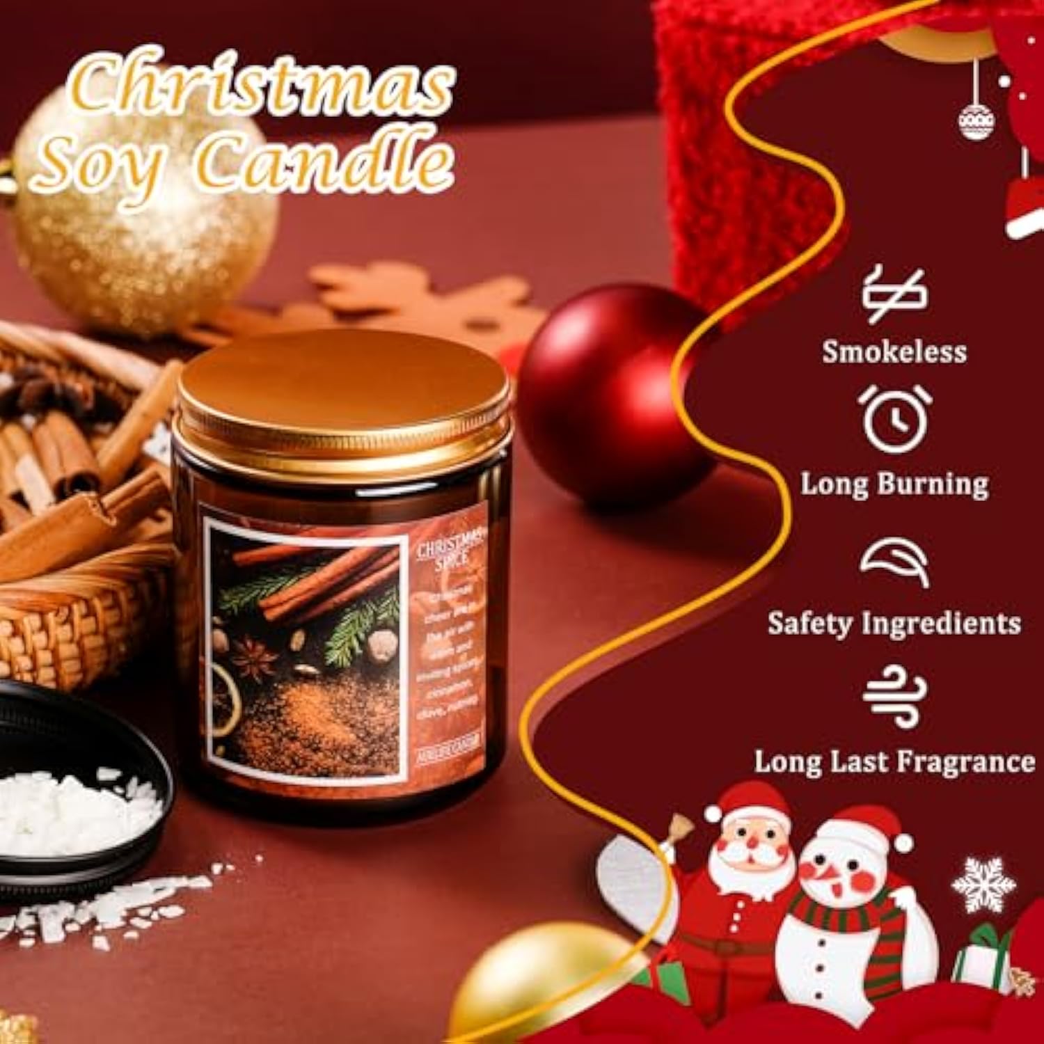 Christmas Candles | Christmas Garland Scented Candle, Holiday Soy Wax Candles For Home Scented, Aromatherapy Gifts For Women And Men, Cozy Winter Candle For Home Decor, 7 Oz