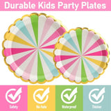 96Pcs Colorful Party Paper Plates With Gold Scalloped Edge, Colorful Scalloped 9Inch 7Inch Dessert Paper Plates Party Supplies For Birthday Bridal Shower Picnic, Serve For 24 Guests, Striped