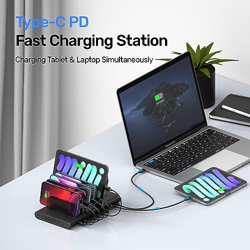 Fast Charging Station with Quick Charge 3.0, Multi USB Charger Station for Multiple Devices, iPhone, iPad, Tablet, Kindle-Black(UL Certified)