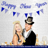 Pre-Strung Blue Glitter Happy New Year 2026 Banner Party Decorations No DIY