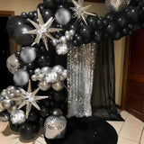 Black Silver Disco Ball Balloon Arch Kit with Foil and Star Balloons for Party