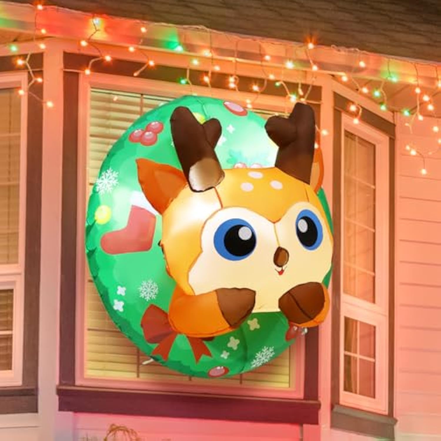 3.4Ft Christmas Inflatables Reindeer Window Outdoor Decorations Blow Up With Built-In Led Lights For Xmas Party Indoor Y