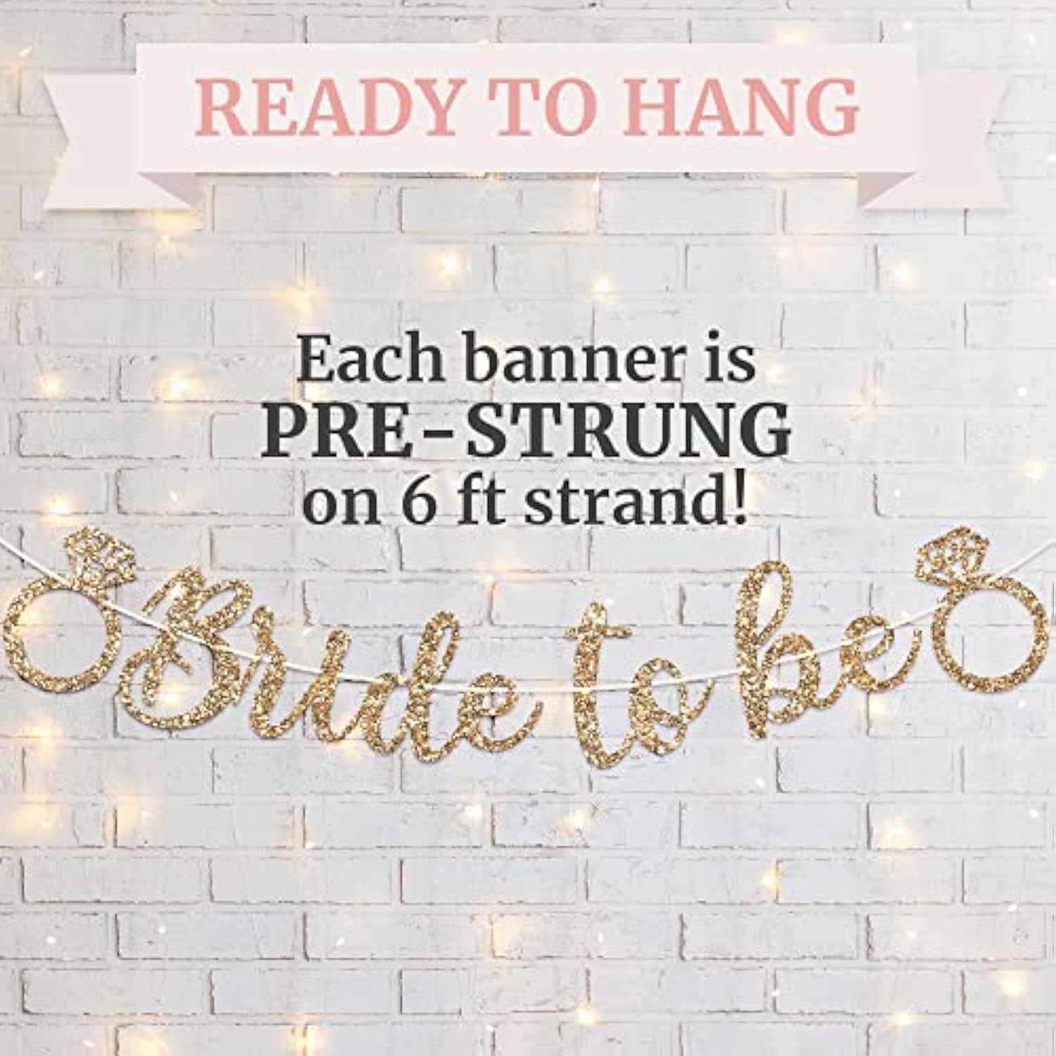 Pre-Strung Gold Glitter "Bride to Be" Banner for Bachelorette Party Decor
