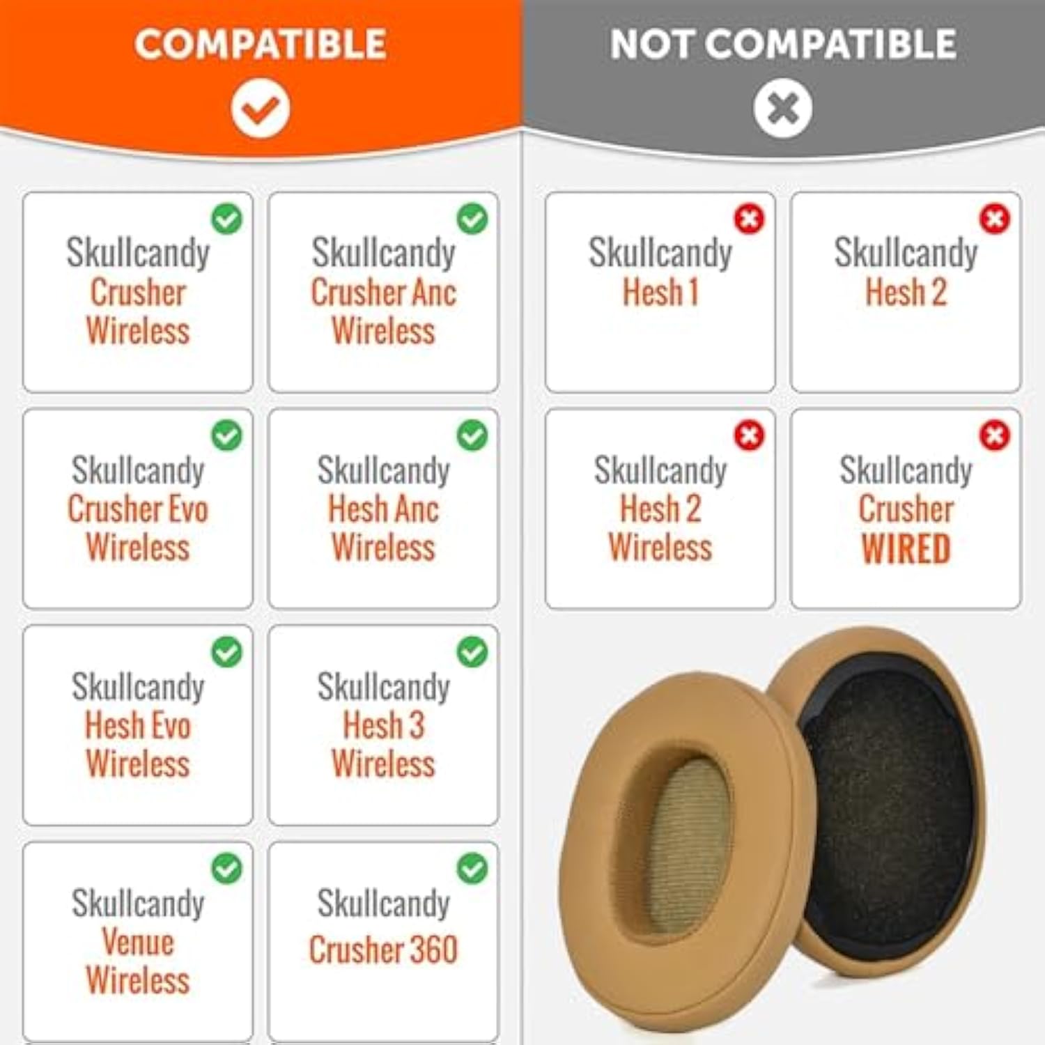 Replacement Earpads Ear Pads Cushion Covers Repair Parts for Skullcandy Crusher Hesh 3 Hesh3 Venue Wireless ANC Headphones, Brown