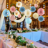 Dusty Blue and Pink Party Decorations Pink and Blue Birthday Decorations Pink Blue Cream Paper Fans Paper Pom Poms Lanterns for Birthday Gender Reveal Party Decor