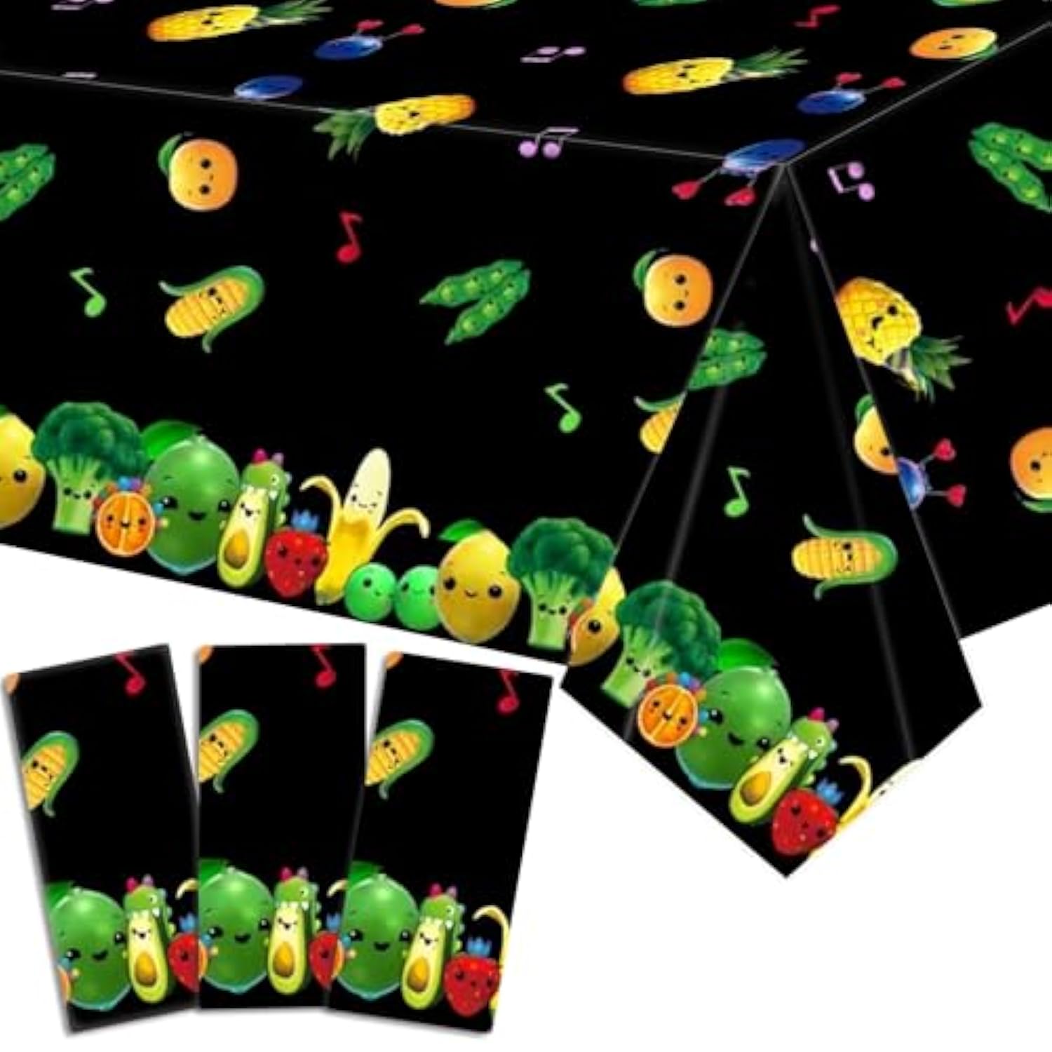 3Pcs Hey One Bear Sensory Fruit Theme Table Cover Decorations 54 X108 Inch Dancing Fruit Disposable Plastic Tablecloths For Kids Birthday Baby Shower Summer Fruit Hawaii Party Decorations Supplies