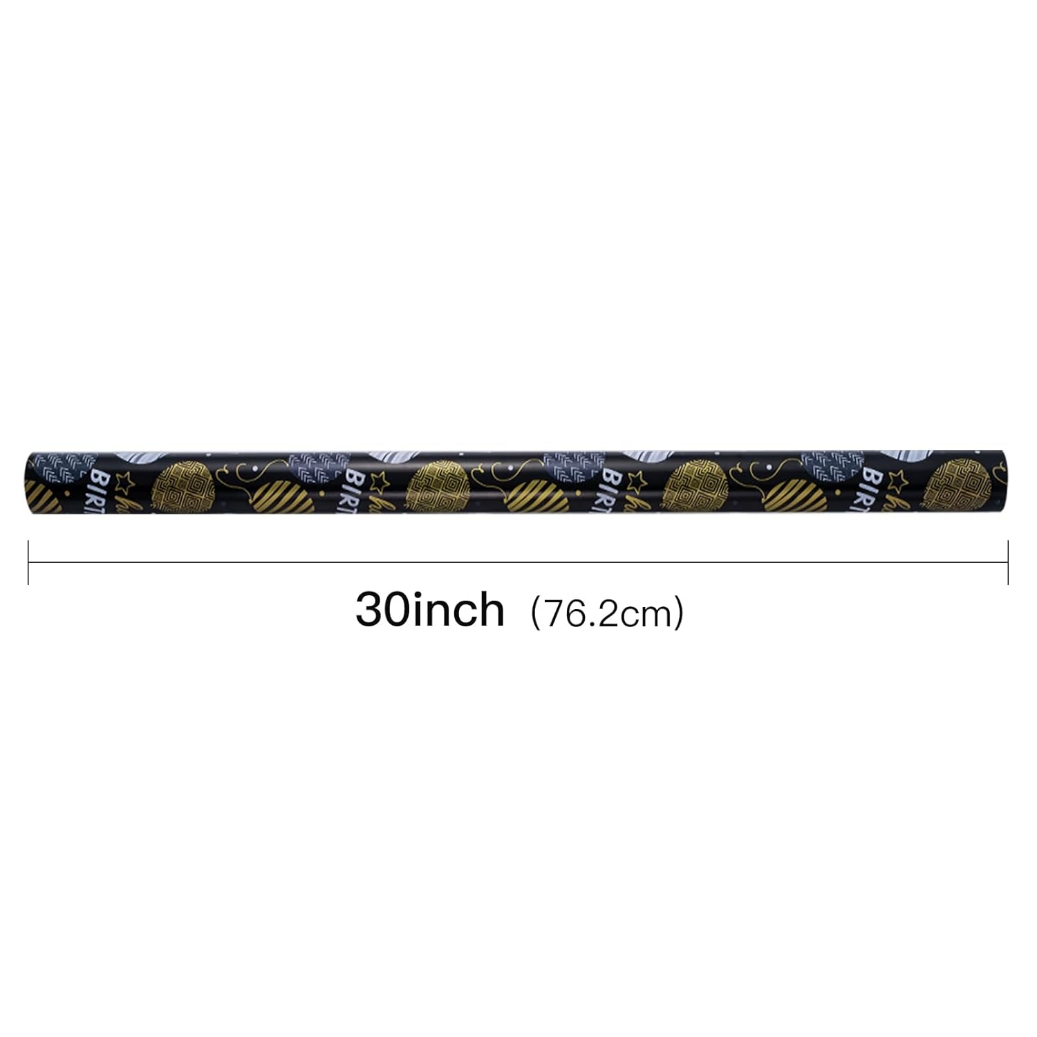 Reversible Wrapping Paper Roll For Birthday, Jumbo Roll, Black Gold Balloon Pattern Ideal For Birthday Party And Special Occasions, 30 Inches X 32.8 Feet