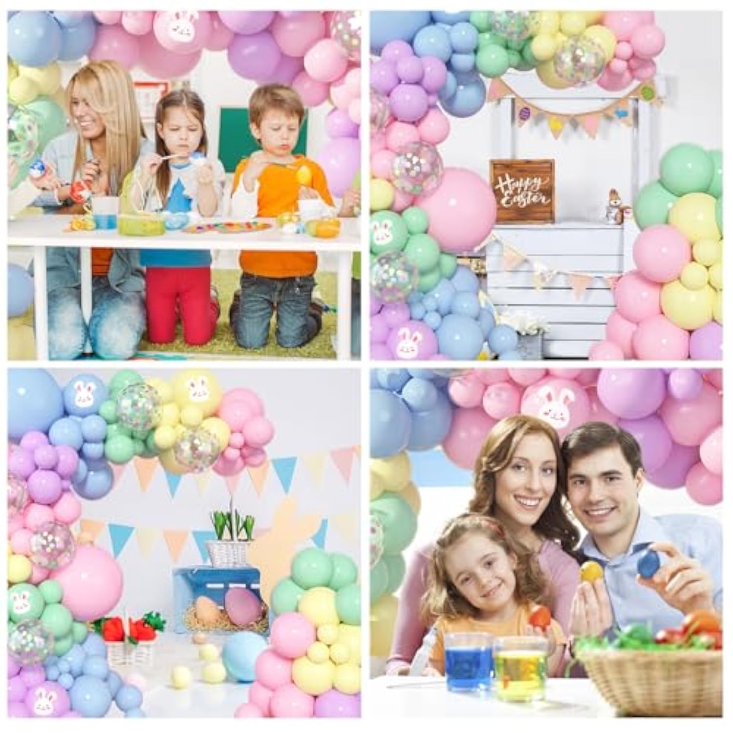 153Pcs Easter Balloon Arch Garland Kit, Different Sizes 18 12 10 5 Inch Pink Blue Green Latex Rabbit Print Confetti Pastel Balloons For Spring Wedding Rainbow Birthday Party Decorations
