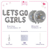Lets Go Girls Foil Balloons 16" Silver Letter Balloons Disco Ball Bachelorette Party Bach Party Decorations