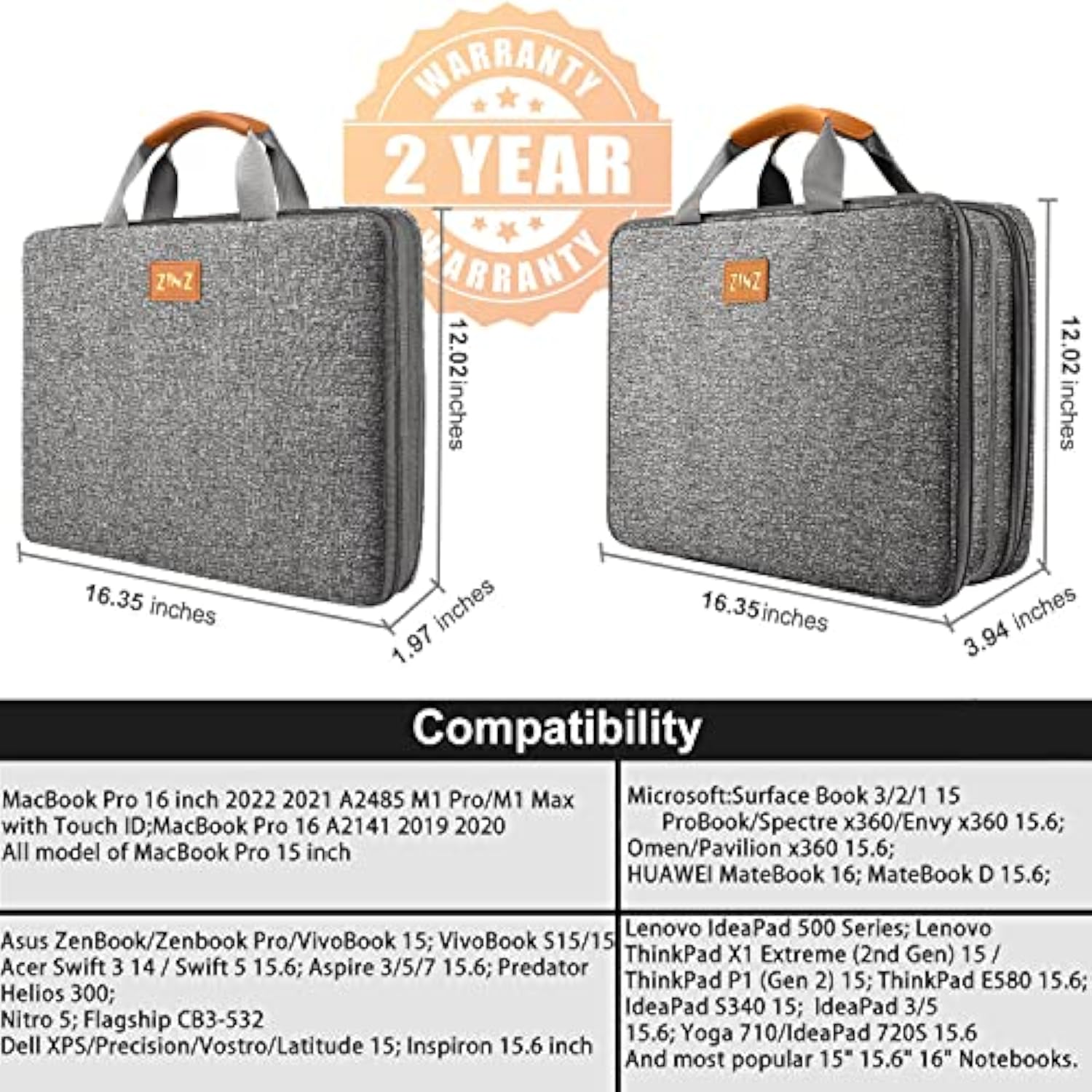 Slim Expandable Laptop Case 15.6 Inch Sleeve Upgraded Protective Durable Recycled Carrying Case Compatible With Macbook 15" & 16" And Most 15" 15.6" 16" Notebook,D01G01