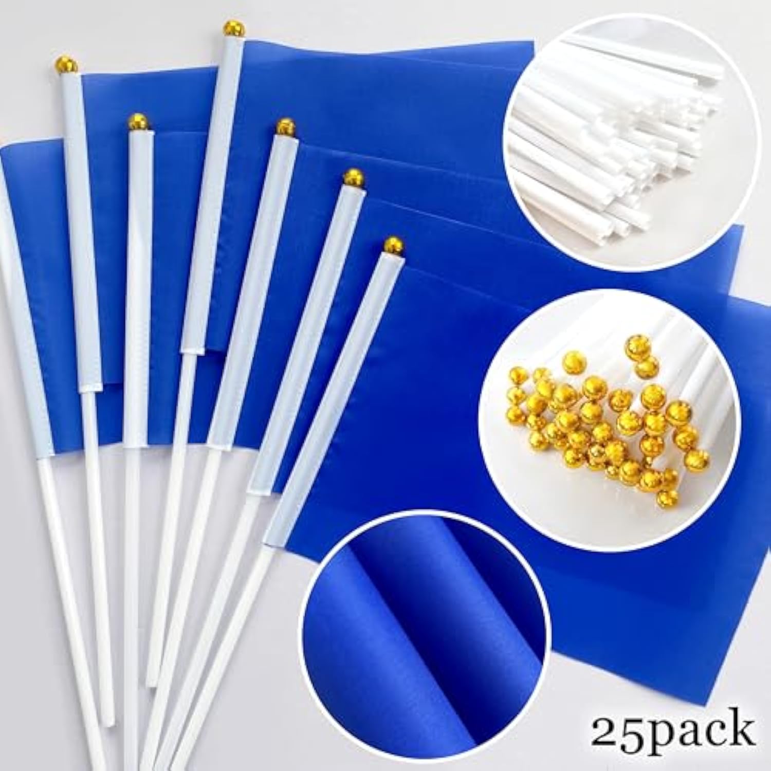 25 Pack Solid Blue Mini Flags on Sticks 5x8" for DIY and Party Decorations