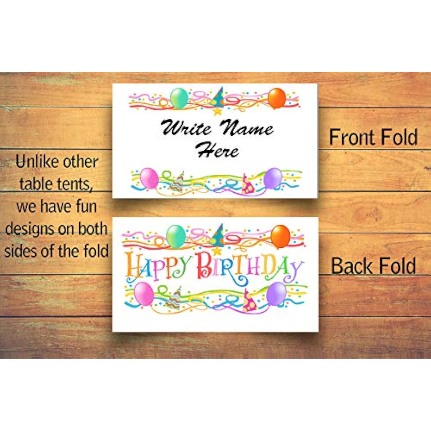 Birthday Party Place Cards - 25 Happy Birthday Guest Seating Name Cards - Party Table Tents - Name Cards (Balloons & Confetti)