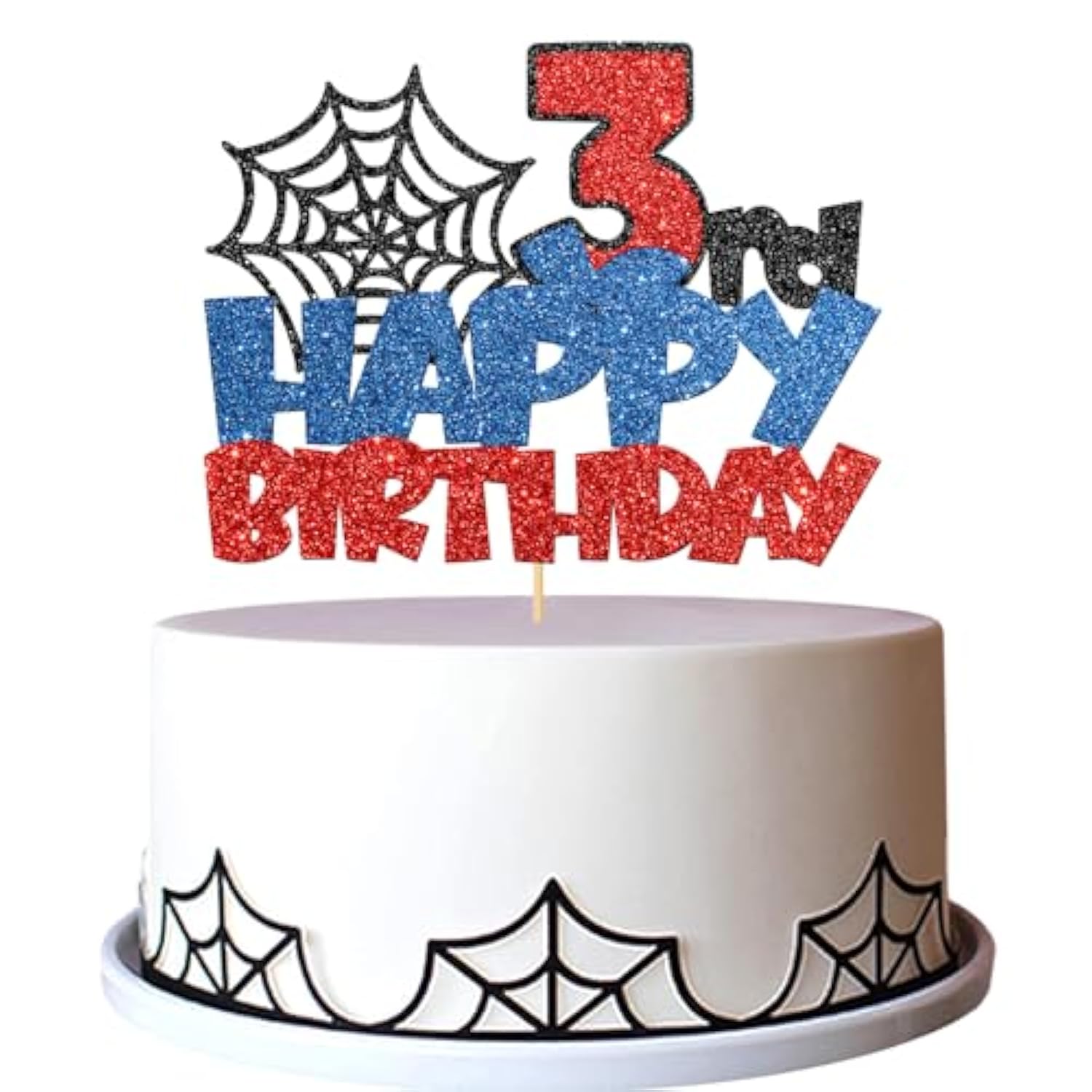 Happy 3Nd Birthday Cake Topper Spider Web Cartoon Boy Three Years Party Decor