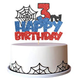 Happy 3Nd Birthday Cake Topper Spider Web Cartoon Boy Three Years Party Decor