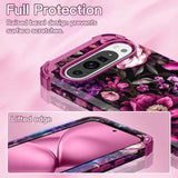 For Google Pixel 10/10 Pro Case, Floral Shockproof Rugged Heavy Duty 3 In 1 Hybrid Sturdy High Impact Protective Cover, Magenta