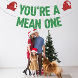 Green Glitter You'Re A Mean One Banner, Merry Christmas/Happy 1St Birthday, Grinch Christmas Themed Baby'S 1St Birthday Baby Shower Party Decorations Supplies