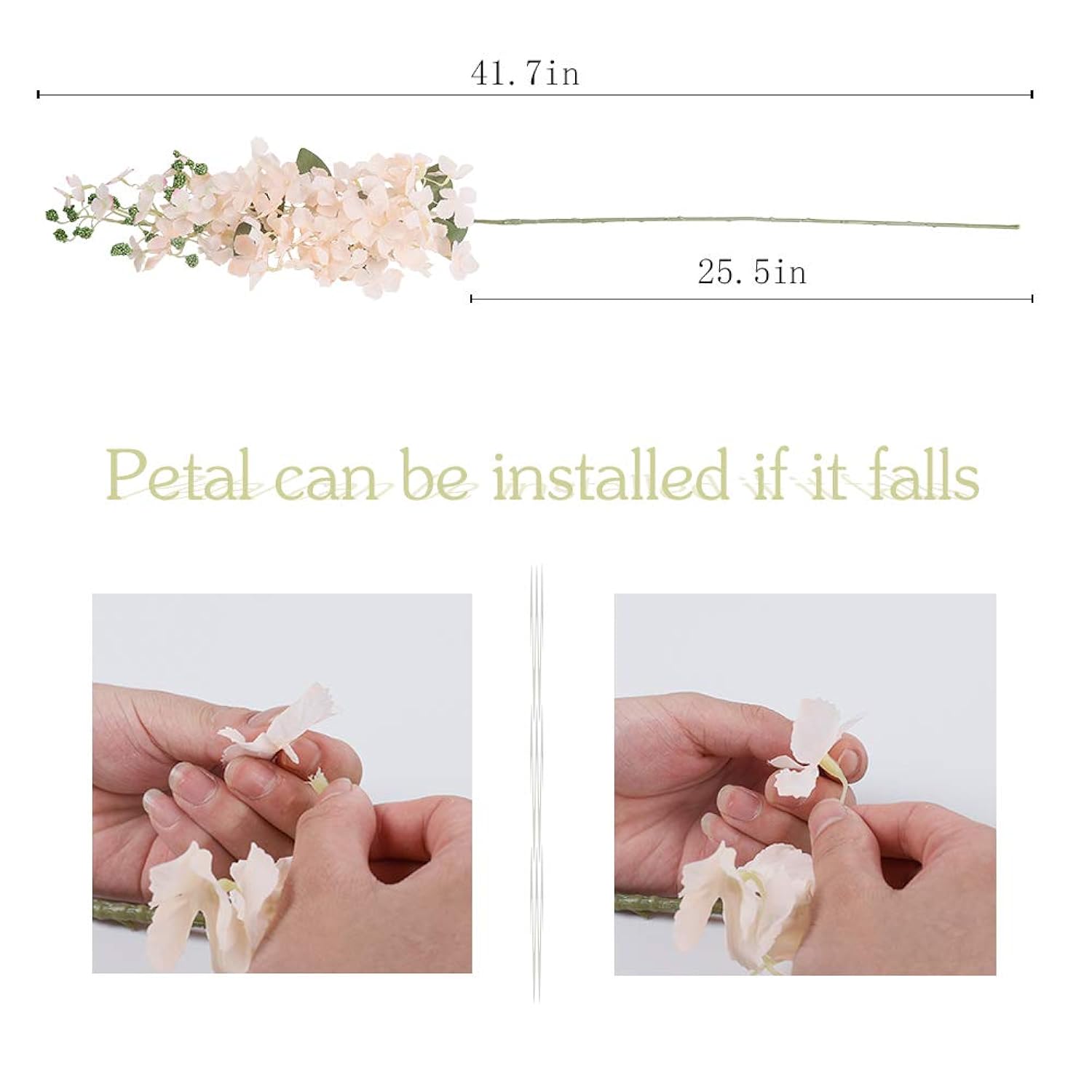 6Pcs Artificial Silk Hydrangea Flowers Long Stems Fake Flowers For Tall Vase Wedding Vine Hanging Garlands Flower For Home Office Arch Party Decoration(Champagne)