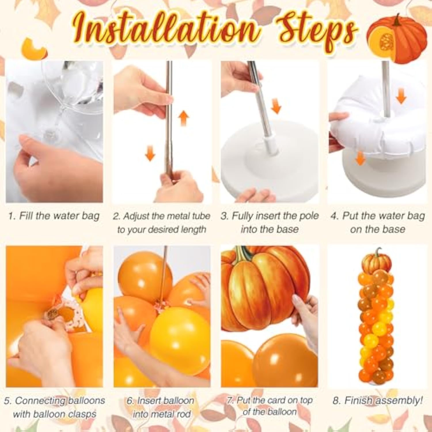 2 Sets Thanksgiving Balloon Column Stand Kit Pumpkin Maple Leaf Orange Yellow Balloons