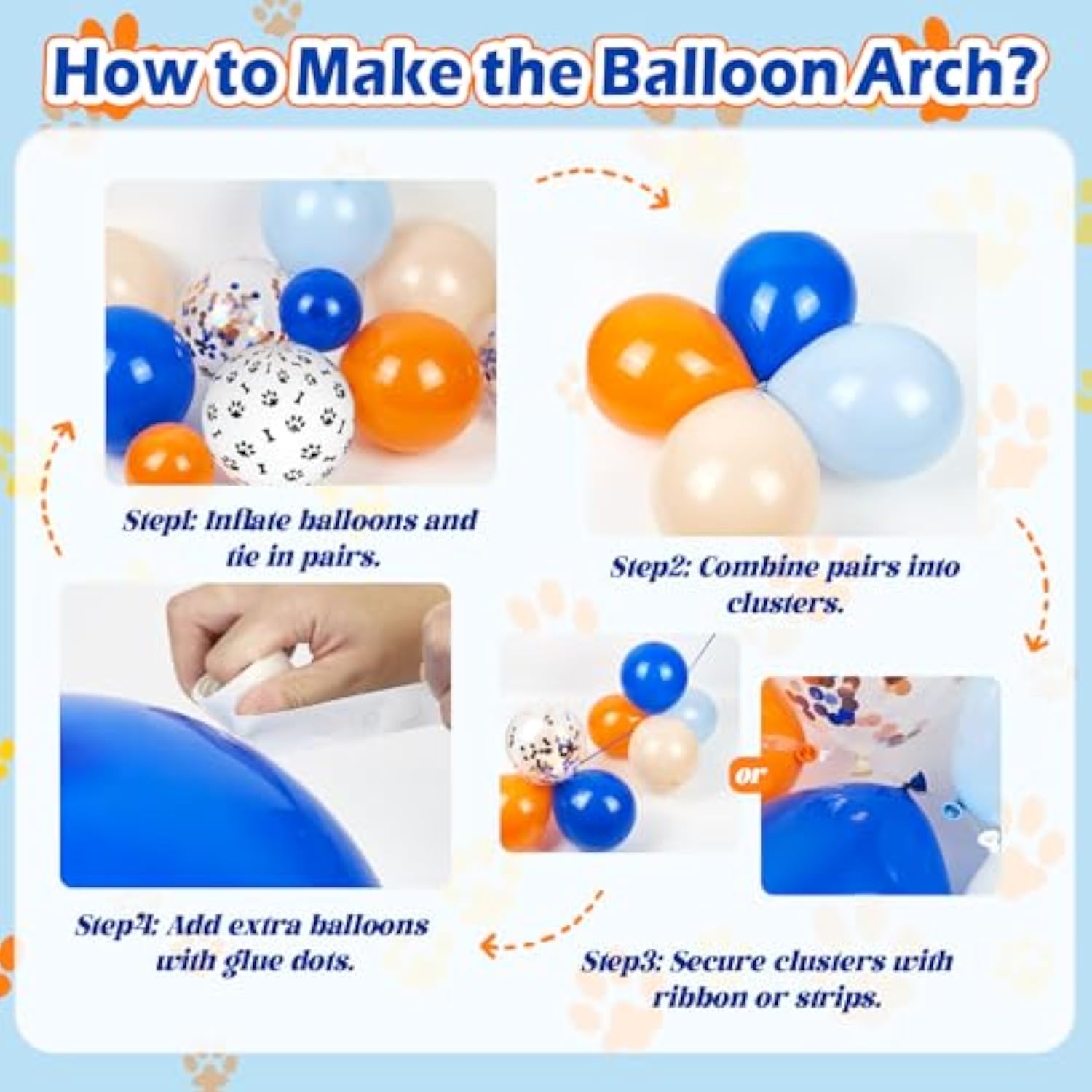 135Pcs Blue Balloon Garland Arch Kit, Diy Blue Orange Nude White Dog Bone Paw Print Balloons For Theme Baby Shower Anniversary Birthday Party Decorations