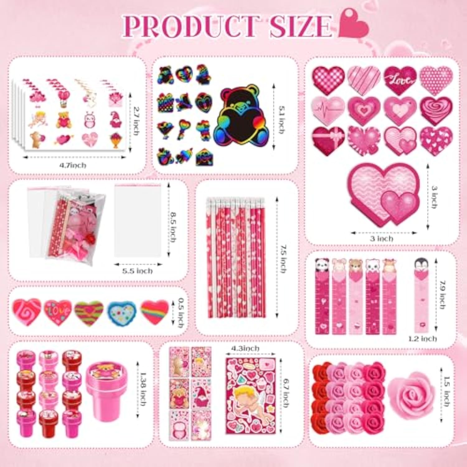 Valentines Day Stationery Gifts Set For Kids Hearts Pencils Erasers Stickers School Classroom Exchange Reward Prizes Bulk For Students Valentine’S Party Favors Goodie Bag Filler?108Pcs?