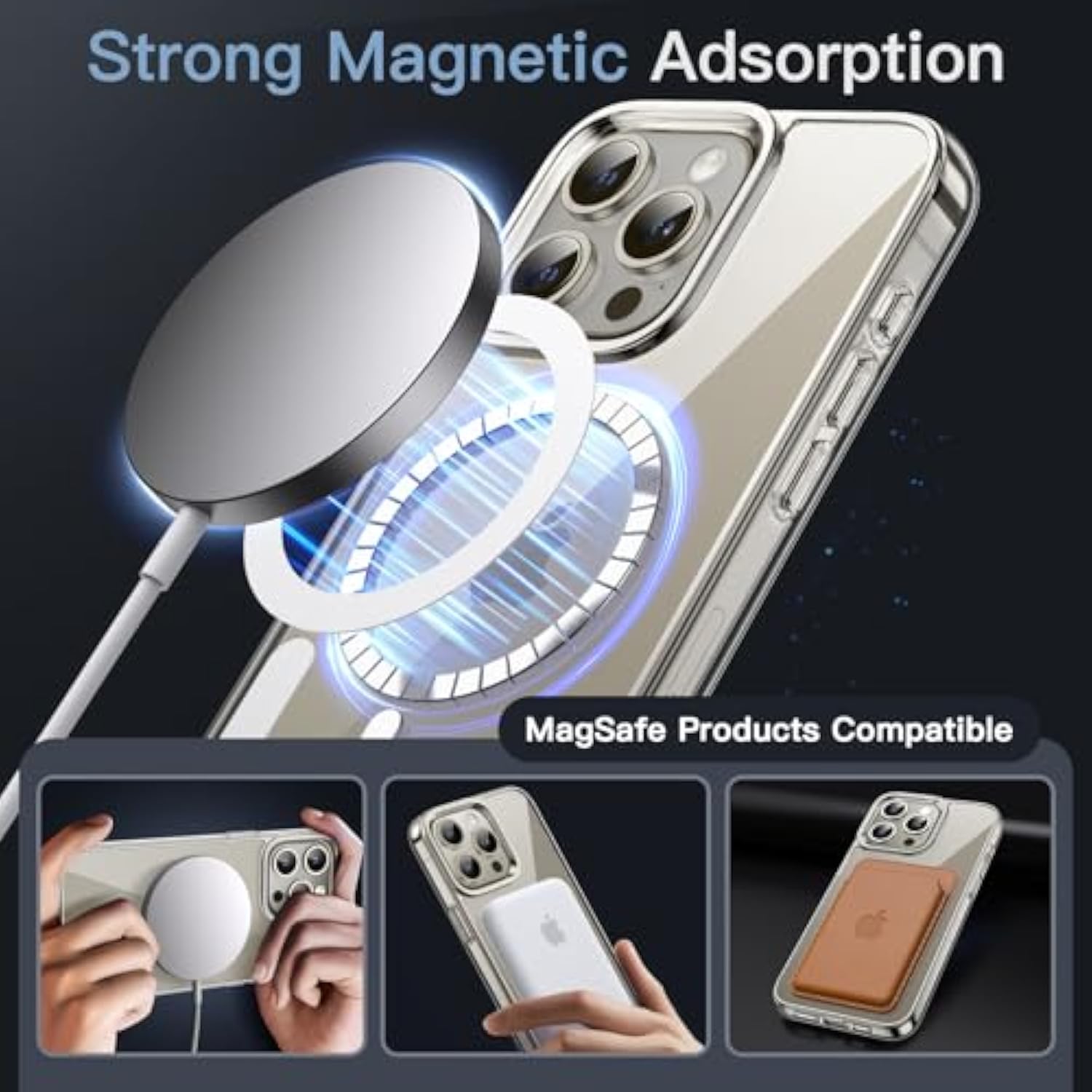 JETech Magnetic Case for iPhone 15 Pro 6.1-Inch Compatible with MagSafe Wireless Charging, Shockproof Phone Bumper Cover, Anti-Scratch Clear Back (Clear)