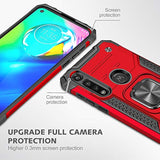For Moto G Power Case With Screen Protector, Hard Rubber Bumper [Shockproof] Tough Rugged With 360 Rotation Ring Kickstand Cases For Moto G Power 2020 (Red)