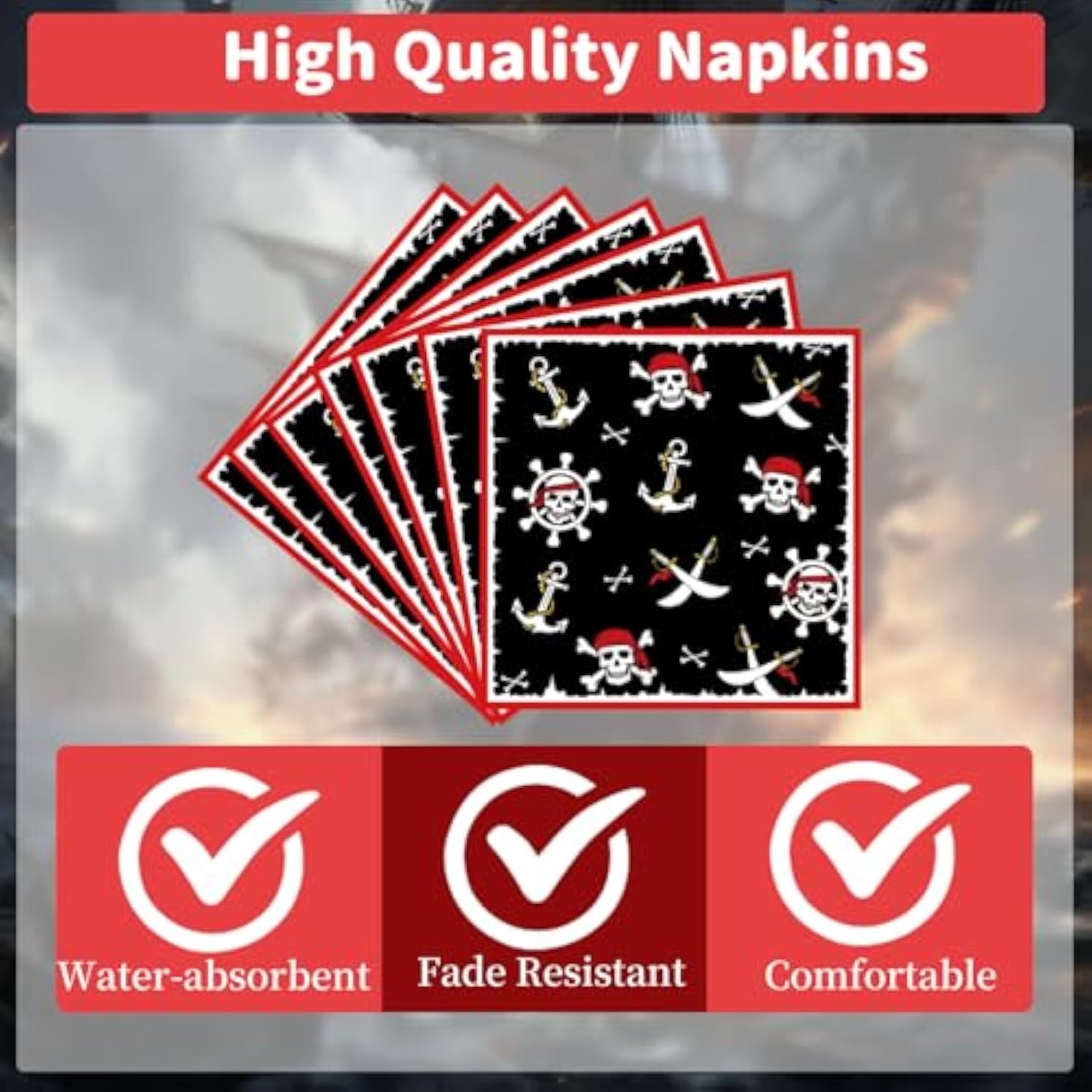 Pirate Party Tableware Decorations, 96Pcs Disposable Plates And Napkins Set Supplies For Boys Girls, Pirate Theme Birthday Baby Shower Supplies Serve 24