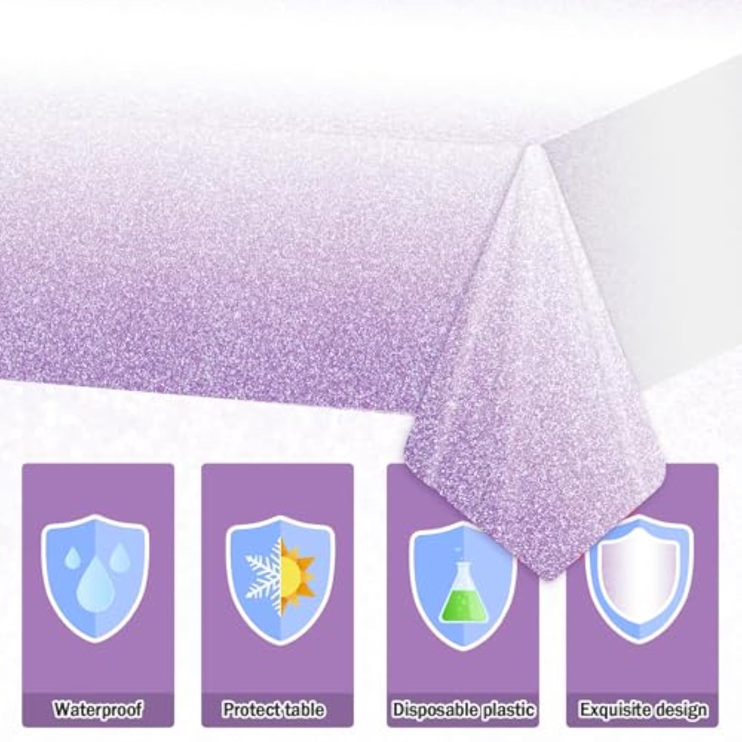 98 Pcs Gradient Pastel Purple Tableware - Plates, Napkins, Tablecloth & Party Decorations - Light Purple Sprinkle Wedding & Birthday Table Cover & Party Favors