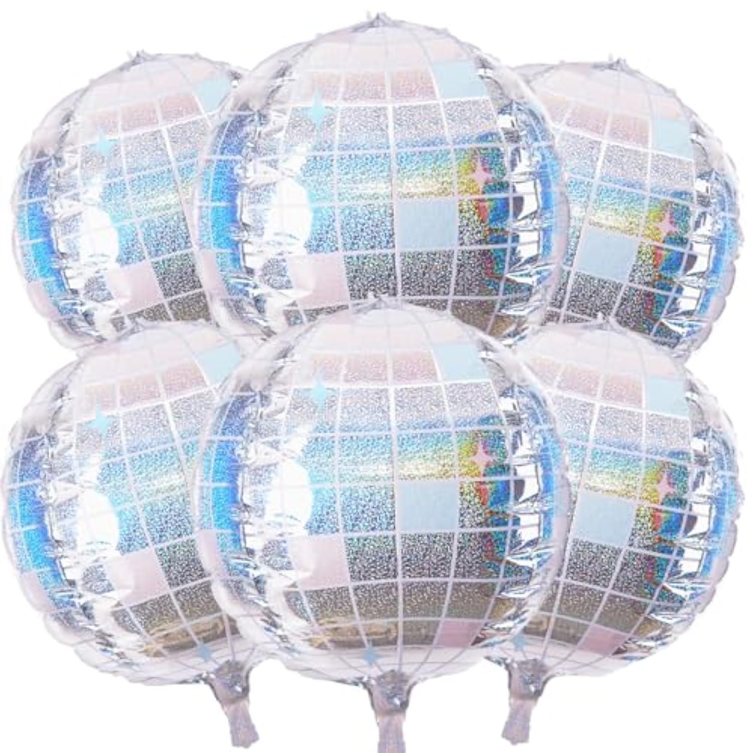 6Pcs 22 Inch Iridescent Disco Ball Balloons, Iridescent Big Disco Balloons, Silver 4D Large Foil Aluminum Balloon For Birthday Baby Shower Party Wedding Anniversary Engagement Bridal Shower Decor