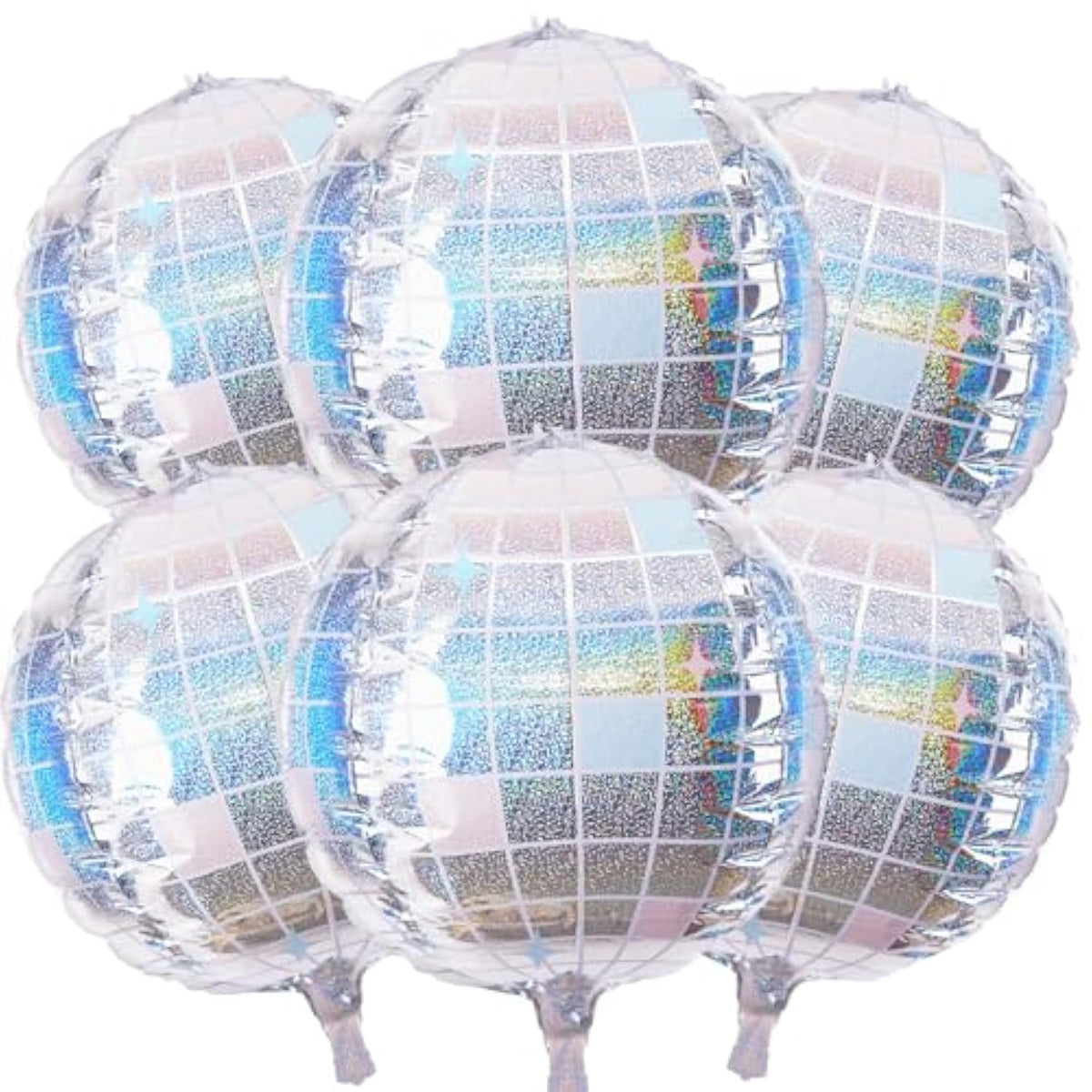 6Pcs 22 Inch Iridescent Disco Ball Balloons, Iridescent Big Disco Balloons, Silver 4D Large Foil Aluminum Balloon For Birthday Baby Shower Party Wedding Anniversary Engagement Bridal Shower Decor