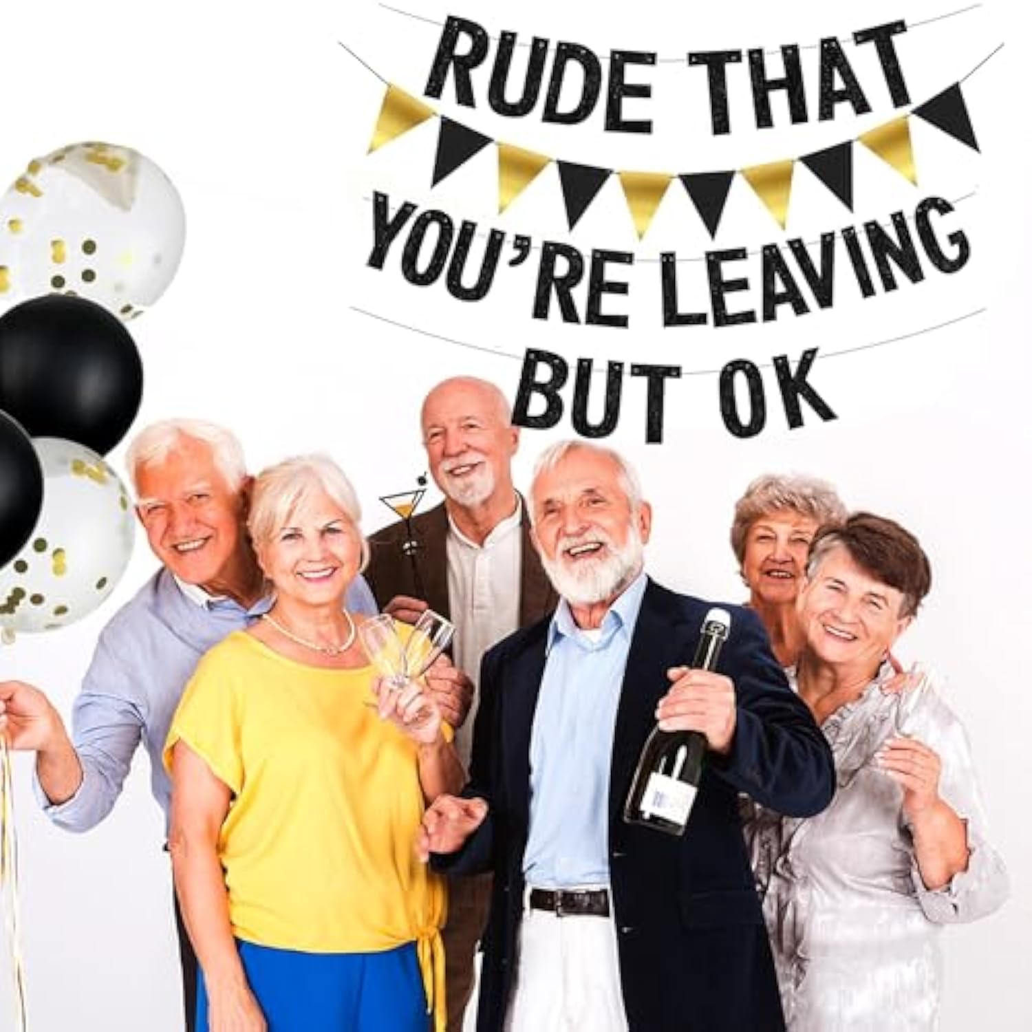 Rude That You're Leaving But OK" Banner – Black & Gold Glitter Farewell Decor for Office Party