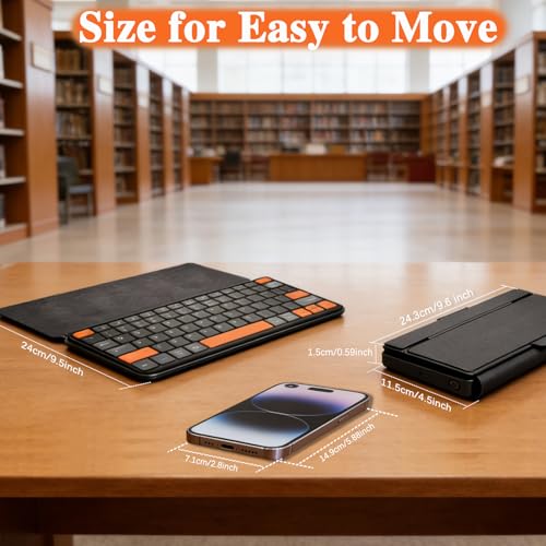 Foldable Keyboard With Backlit, Ultra Light Portable Wireless Keyboard With Adjustable Angle Stand & Leather Case,Compact Travel Bluetooth Keyboard For Ipad Mini,Iphone, Windows, Ios & Android