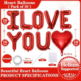 16 Inch Red I Love You Red Heart Balloons, 10 Pcs Red I Love You Letters Balloons Red Heart Valentine'S Day Balloons Banner For Valentine'S Day Wedding Ceremonies Party Decorations I Love You