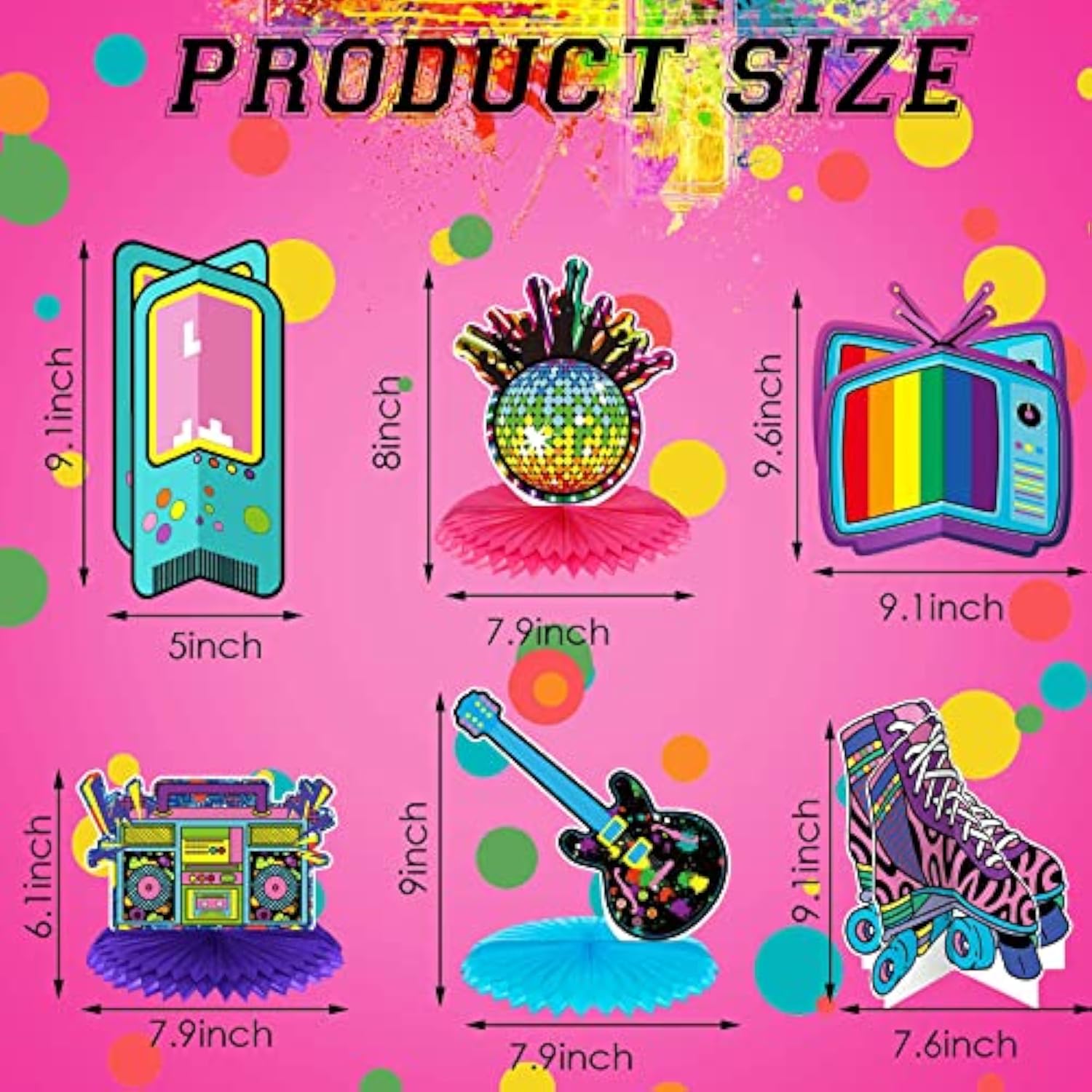 80s 90s Party Honeycomb Centerpieces: Retro Hip Hop Decorations - 12 Piece Set