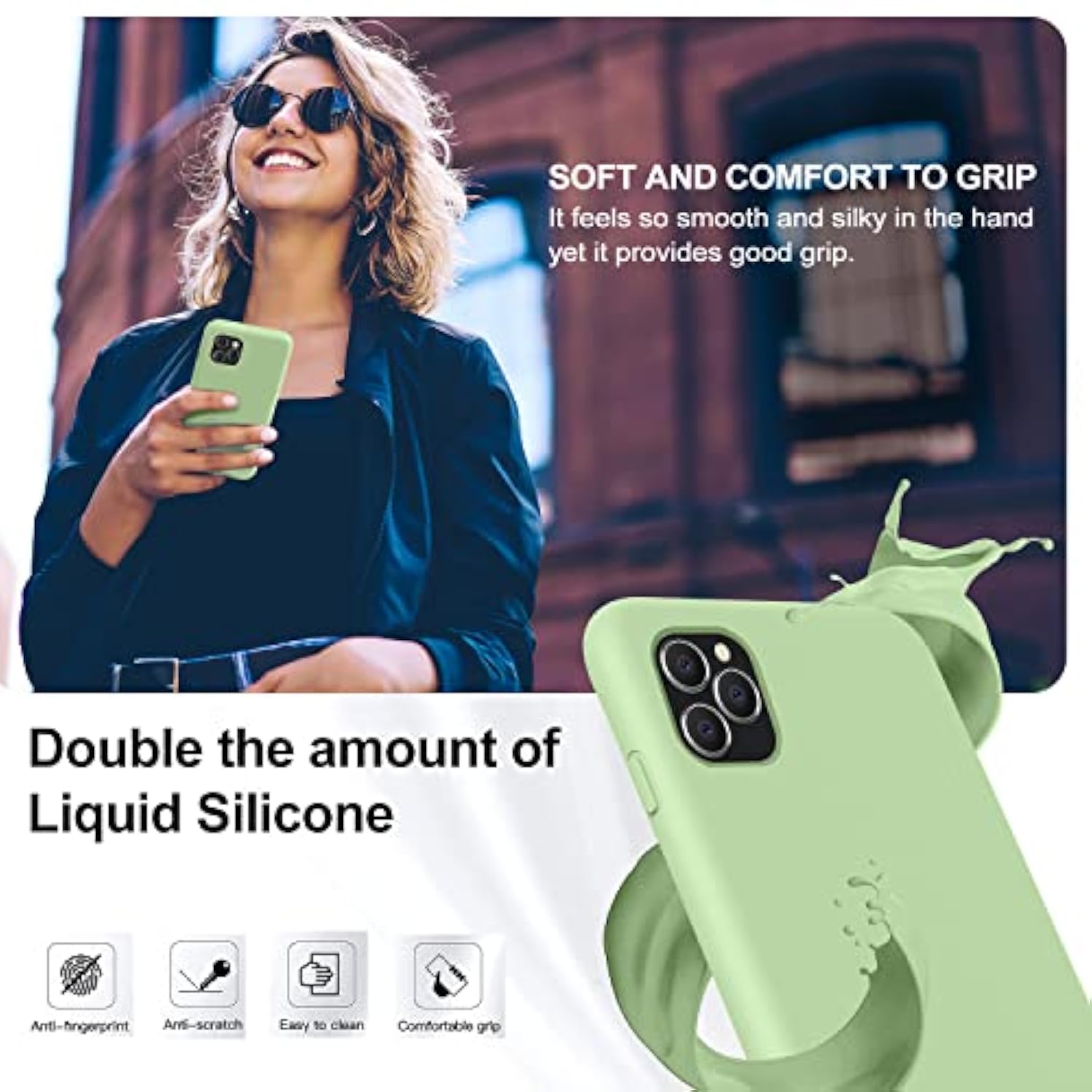 Compatible With 11 Pro Max Case, Soft Liquid Silicone Slim Rubber Full Body Protective Cover With Soft Microfiber Lining Matcha
