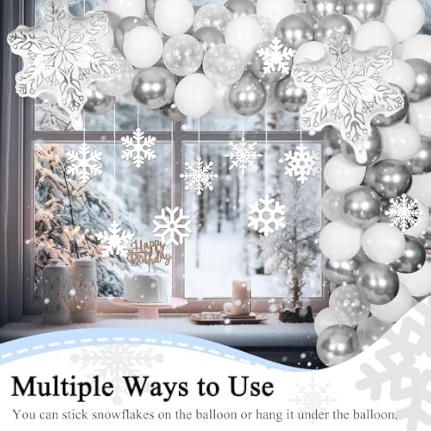 White Silver Snowflake Balloons Garland Arch Kit Metallic White Silver Confetti Latex Balloons With Clear Snowflake Decor For Winter Wonderland Christmas Baby Shower Birthday Party Decorations