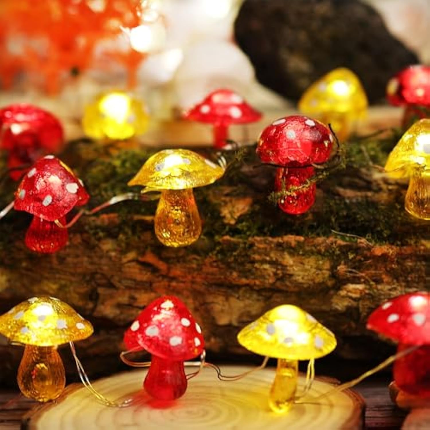 Mushroom Décor Fairy String Lights-3D Mushroom Lights Usb Plug In Or Battery Operated 7Ft 20 Led With Timer And Dimmer-