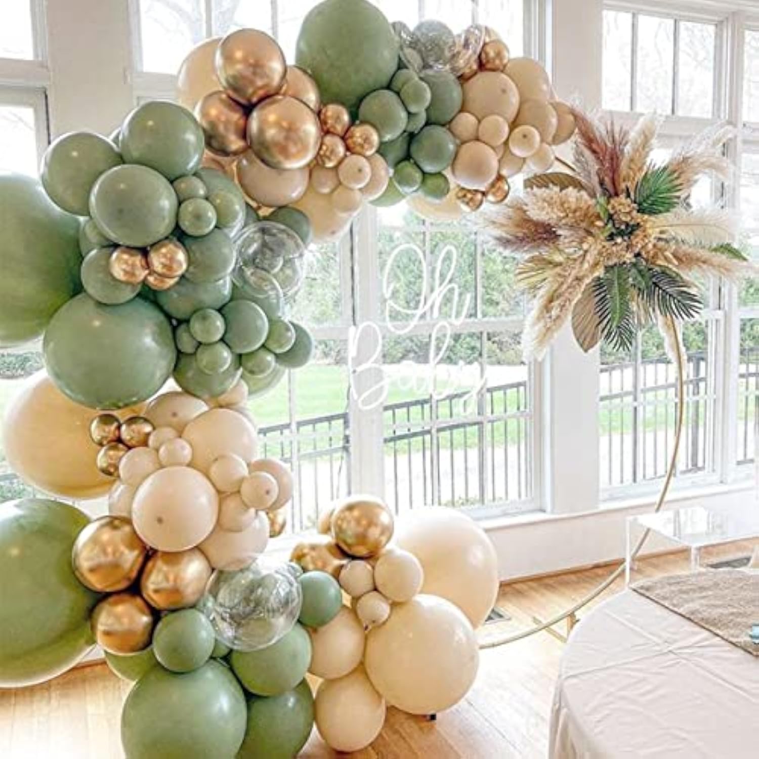 Sage Green Balloon Garland Arch Kit With Sand White Chrome Metallic Go