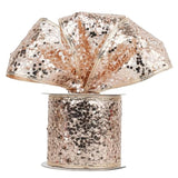 Rose Gold Wired Ribbon 2.5 Inch Rose Pink Shimmery Glitter Metallic Ri
