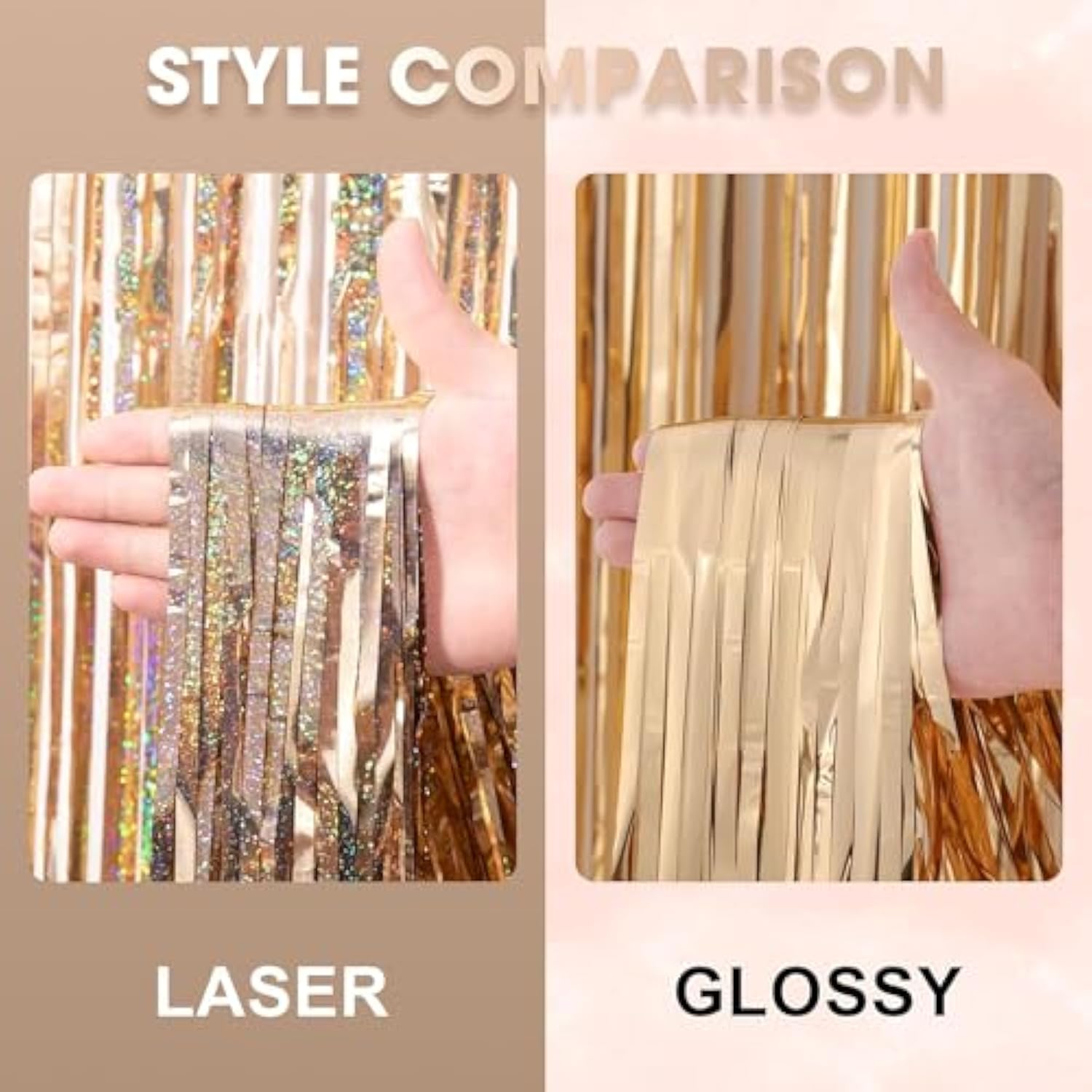 2 Pack Champagne Gold Tinsel Foil Fringe Curtains, Champagne Party Decorations, Metallic Tinsel Party Streamers Backdrop For Birthday Baby Shower Graduation Wedding Party Decorations