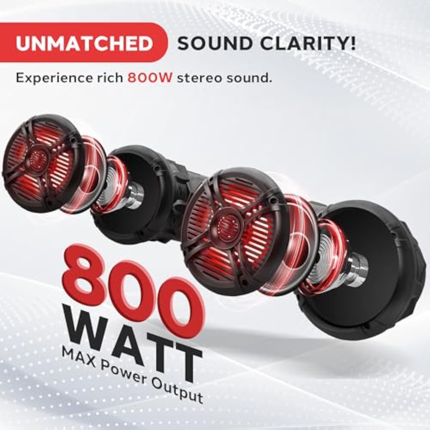 Pyle Bluetooth Speakers 800 Watt 6.5 Inch Amplified Sound System with Multi-Color LED Lights, Waterproof Marine Bluetooth Wireless Speakers with Weatherproof Design, Ideal for Outdoor and Vehicle Use