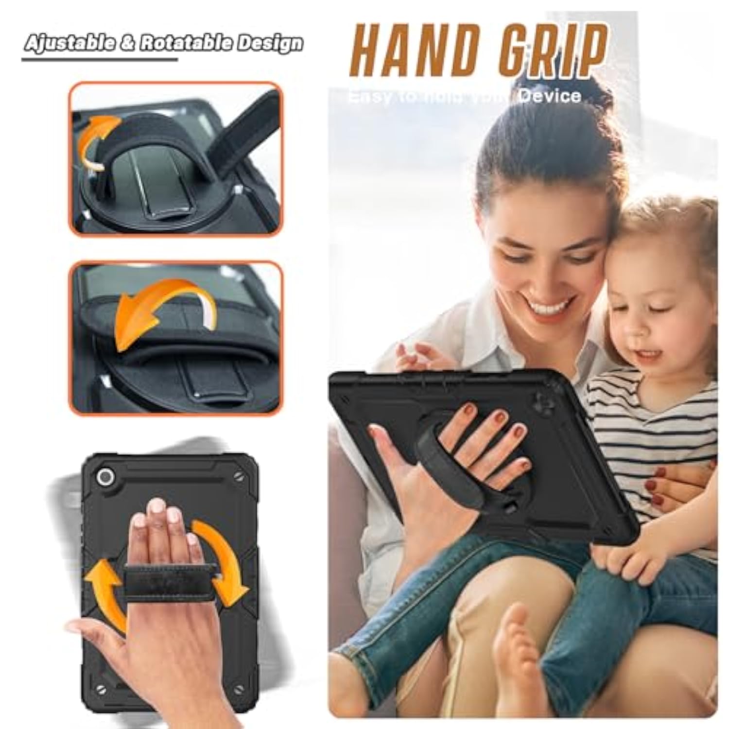 Case Compatible With Galaxy Tab A9+ Plus 11 Inch Model Smx210/X216/X218 With Screen Protector Pen Holder Stand Shoulder Strap Handle Grip | Black