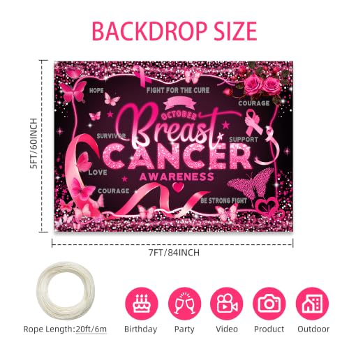 7x5ft Breast Cancer Awareness Backdrop Pink Ribbon Survivor Party Banner