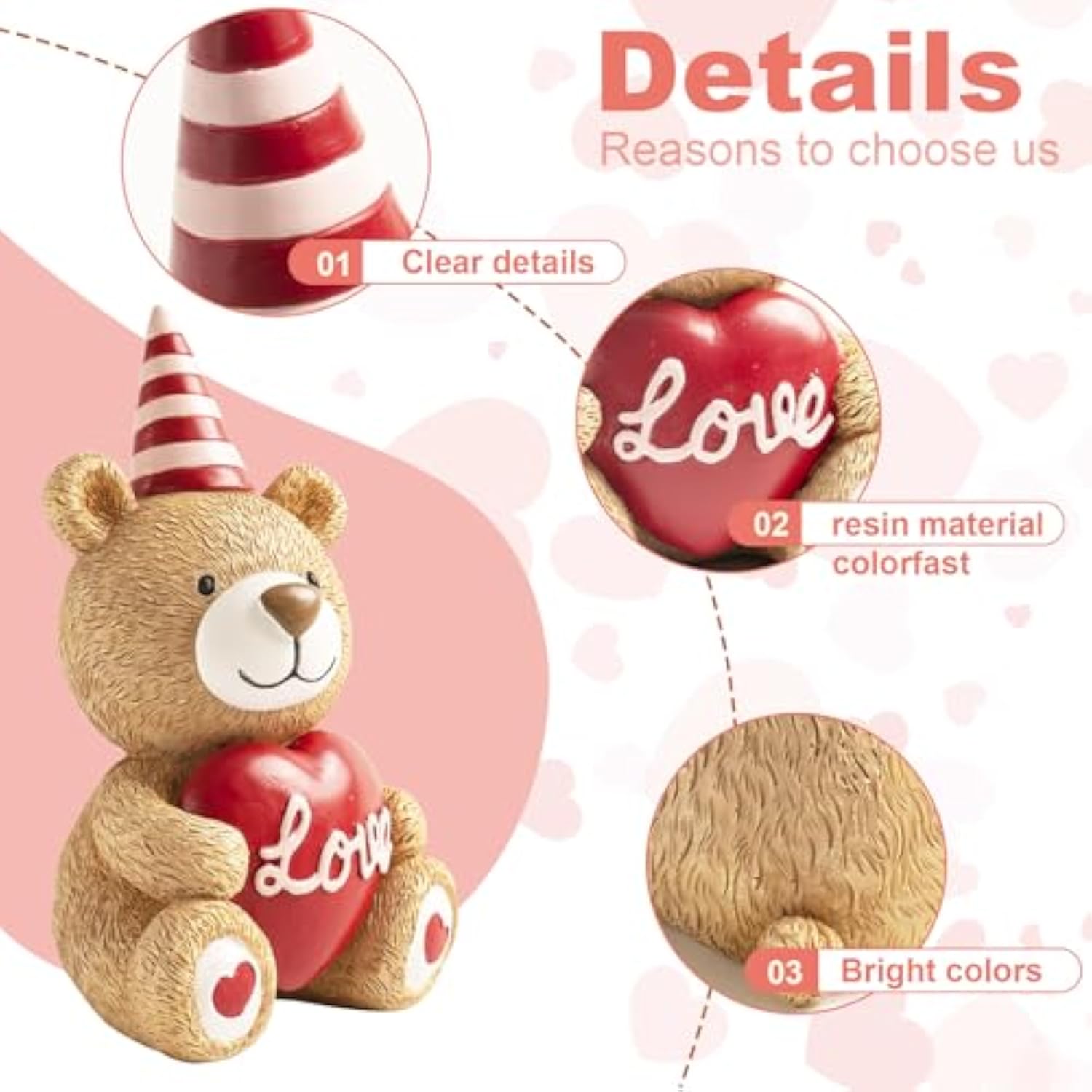 2 Pcs Valentines Day Figurines, Resin Small Teddy Bear Table Top Indoor Decorations For Home, Valentine'S Day Wedding Love Xoxo Tabletop Centerpieces Shelf Mantel Tiered Tray Desk Decor