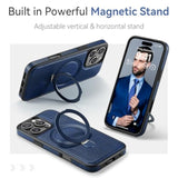 For Iphone 16 Pro Case With Stand Compatible With Magsafe Slim Pu Leather & Durable Tpu Drop Proof Magnetic Kickstand Protective Phone Cover With Tempered Glass Screen Protector 6.3", Blue