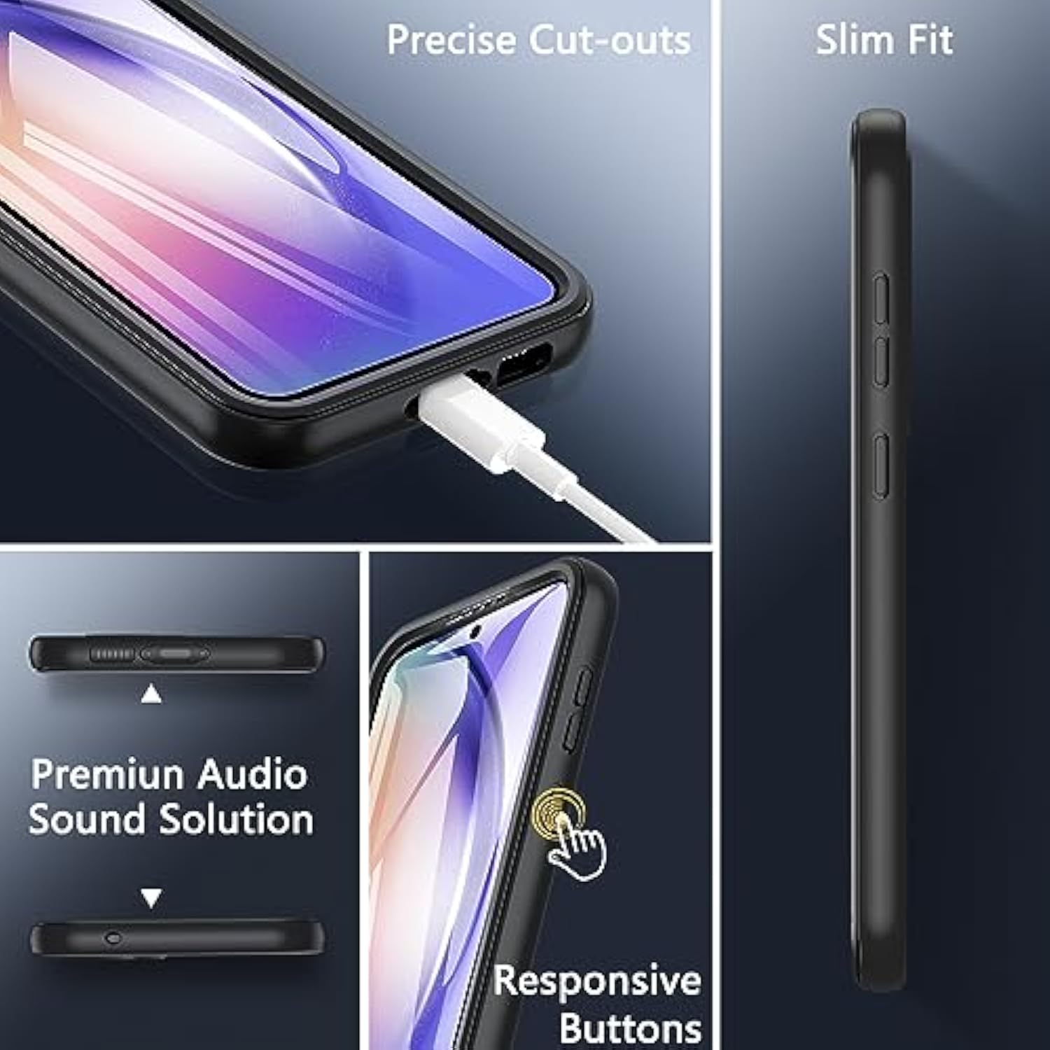 S23 Fe Phone Case, For Samsung Galaxy S23 Fe Case With Built-In Screen Protector,Dual Layer Military-Grade Protection Full Body Silicone Cover Slim Anti-Slip Galaxy S23 Fe Phone Case 5G,Black