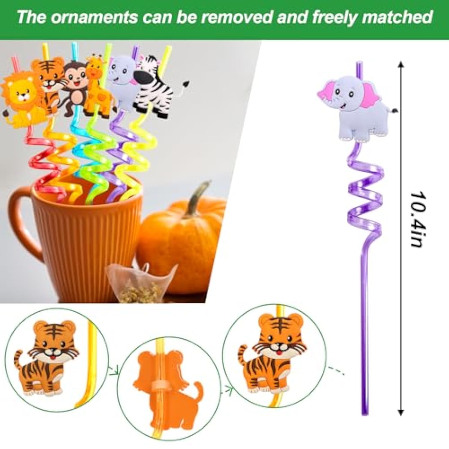 Safari Animal Straws Reusable Crazy Jungle Plastic Straws Bulk For Kids Woodland Birthday Party Favors 24 Pcs