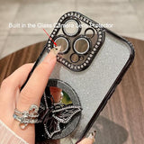 Magnetic Glitter Case for iPhone 16 Pro Max,[Compatible with MagSafe] Bling Sparkly Diamond with Camera Protector&Butterfly Kickstand&Makeup Mirror