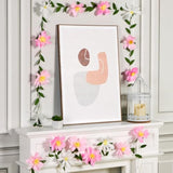Crepe Paper Flowers Banner White Gradient Pink Flower Banners Spring Hanging Paper Floral Leaves Garland For Spring Birthday Wedding Home Decorations
